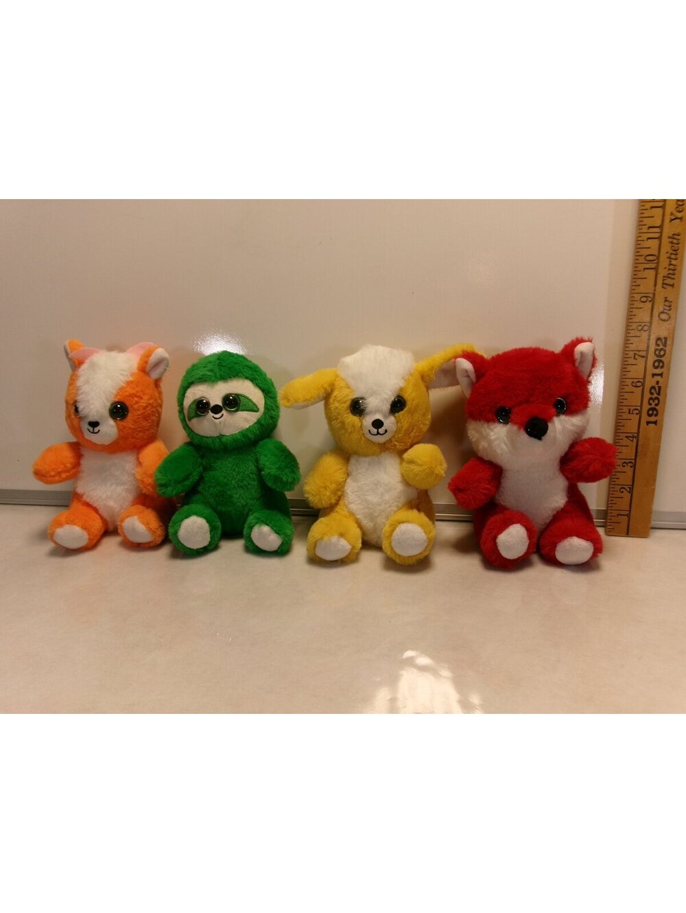 World Plush Lot of 4 Small Stuffed Animals Fox Sloth Bunny Kitten